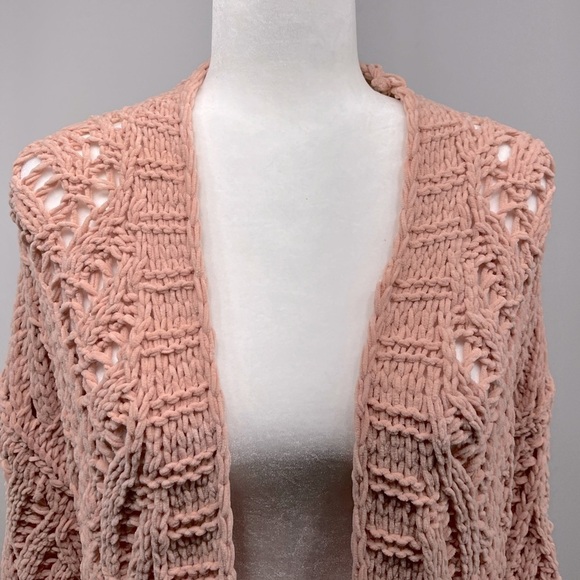 Mystree chenille chunky knit open front cardigan light pink size S - Picture 2 of 11